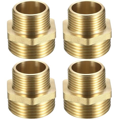 4 Pcs Mamelon Laiton Réduit, Raccord Male 3/4’’ x 1", Réduction Double Mâle 26/34-20/27, Raccords en Hexagone, de pour Tuyau Eau Modèle C - (1/5)