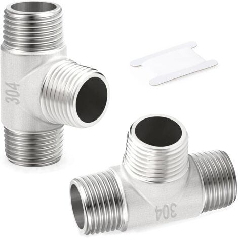 1 pièces Raccords de tuyauterie en acier inoxydable à 5 voies, 1" BSP femelle raccords Tee(male) 1/2"BSP(2 PCS) (1/5)