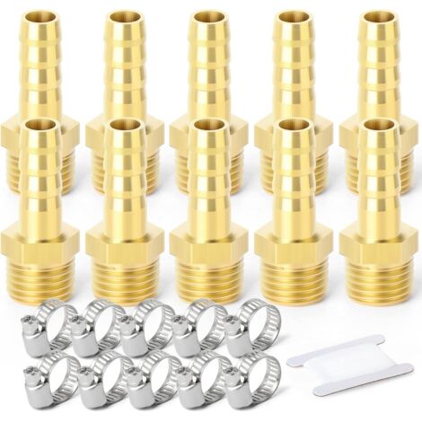 2 pièces raccords embout cannelé acier inox 304, 10 mm vers filetage mâle BSP 3/4", raccord compression eau, carburant, air - 3/8" M X 6MM (10 PCS) (1/5)