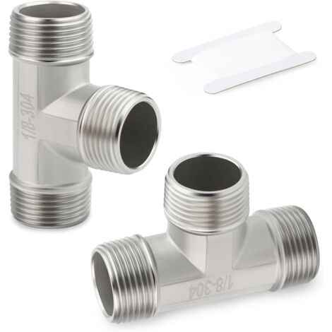 1 pièces Raccords de tuyauterie en acier inoxydable à 5 voies, 1" BSP femelle raccords Tee(male) 1/8"BSP(2 PCS) (1/5)