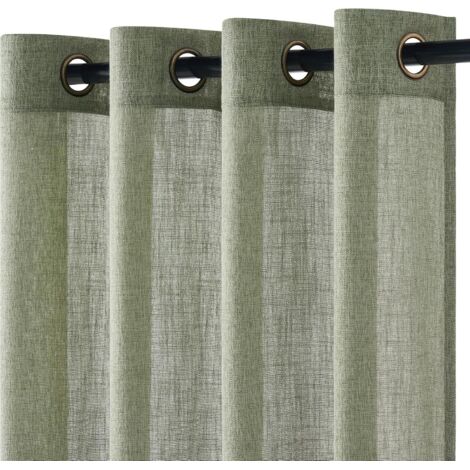 2pcs Rideau Lin Vert Sauge 140x245cm Oeillet Salon Chambre Translucide
