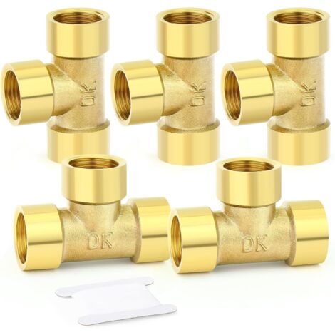 2pièces Tee en laiton raccord, 1/2" x BSP raccords de tuyauterie femelle - 1/4" (1/5)