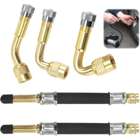 3PCS Rallonge Valve Pneu, Adaptateur 45° 90° 135°, Extension Laiton, Tuyau Acier, Pour Voiture Moto (1/5)
