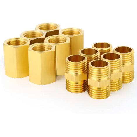 12 pièces raccords de tuyauterie en laiton pour métaux, mamelon hexagonal et coupleur hexagonal, tuyau à filetage mâle 1/4 "x 1/4" BSP, femelle BSP x - 1/8"M (1/5)