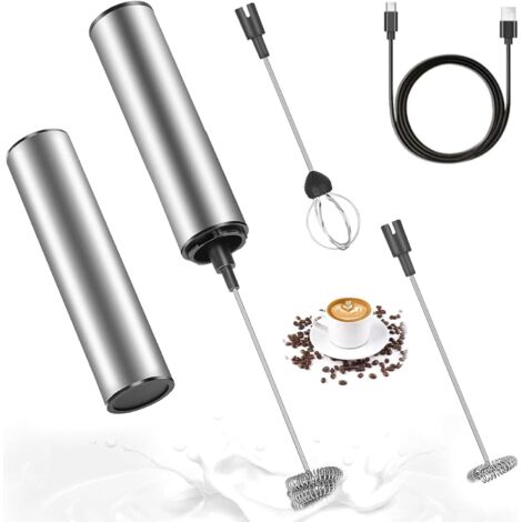 1 Mousseur à lait, 2 vitesses, acier inoxydable, tête double fouet, café, latte (1/5)