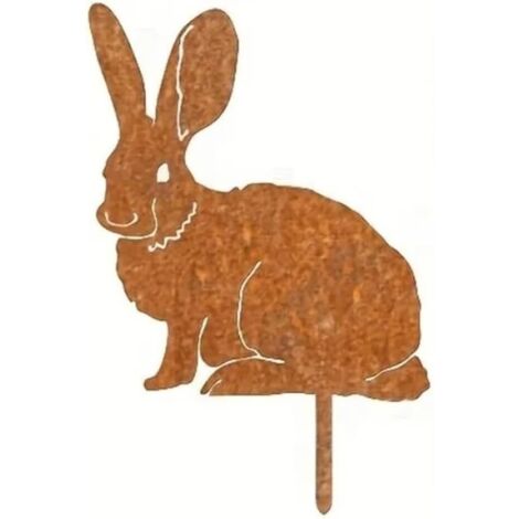 1 Piquet de jardin, silhouette lapin, métal rouillé, décoration extérieure, ambiance ferme (1/5)