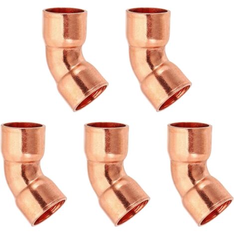 1/2" ID 0,8mm Épais Raccord Coudé en Cuivre, 5Pcs 99,9% Cuivre Pure de Tuyau à 45 Degrés, Connecteur Tube Rayon Court avec Connexion Soudée la Sueur - 3/8" (1/5)