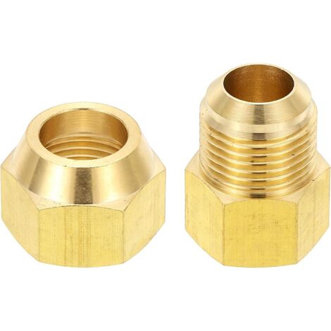 2pcs Raccords de Tube en Laiton, Femelle 1/2" x Mâle 5/8", Apdateur d'Accouplement à 45 Degrés avec Écrou Bride, Raccord Tuyau HVAC Climatisation Plomberie Gaz - Flare Female 5/8" Male (1/5)