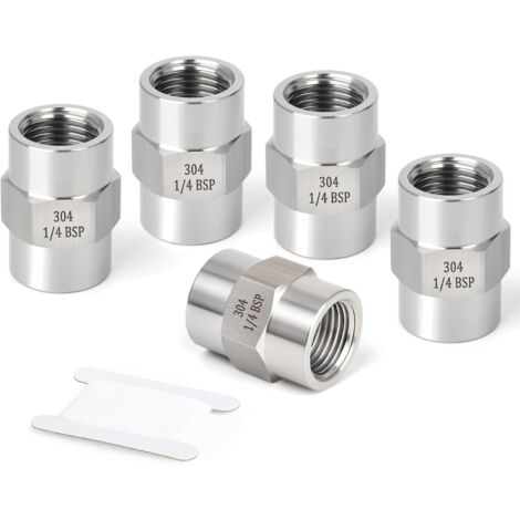 2 pièces Forgeage d'un raccord de tuyauterie en acier inoxydable 304, couplage, tuyau femelle BSP 1/2" x 1/2", pour l'eau, l'huile, l'air et le gaz - 1/4" (1/5)