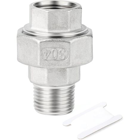 2 pièces 1/2" BSP en acier inoxydable 304 Raccords femelles et mâles, raccords union, adaptateurs filetés pour eau/huile/gaz - 1" M-1" F (1 PCS) (1/5)