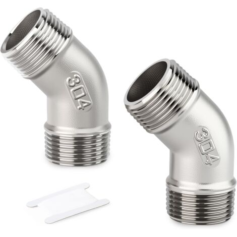1 pièces coude à 45 degrés en acier inoxydable 304, tuyau mâle 1"BSP vers femelle 1"BSP, raccord de tuyauterie 304 Mbsp X Mbsp(45 Degrés) 1/2"BSP(2 PCS)