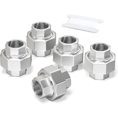 2 pièces 1/2" BSP en acier inoxydable 304 Raccords femelles et mâles, raccords union, adaptateurs filetés pour eau/huile/gaz - F(5 PCS) (1/5)