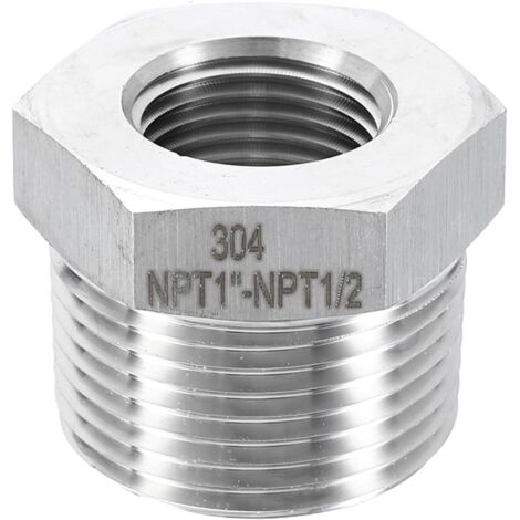 304 Inox Acier Réducteur Douille 1" NPT Mâle x 1/2" Femelle Hex Douilles Tuyau Raccords Réduction Coulée Adaptateur pour Air Eau Huile Gaz Tube - (1/5)