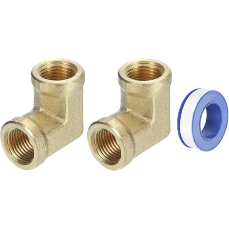 Raccords de Tuyau en Laiton 1/8 Pouce Npt Femelle, 2 Pièces Coude à 90 Degrés pour Tuyauterie Forgés Adaptateur Gaz, Air, Huile, Propane - (1/5)
