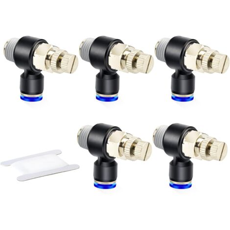 5pcs 6mm diamètre extérieur du manchon de carte x 1/4 "BSP coude fileté externe 90 degrés Push Air Flow Control Valve raccord pneumatique Bronze 8MM-1/8"