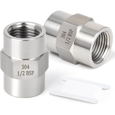 2 pièces Forgeage d'un raccord de tuyauterie en acier inoxydable 304, couplage, tuyau femelle BSP 1/2" x 1/2", pour l'eau, l'huile, l'air et le gaz - (1/5)