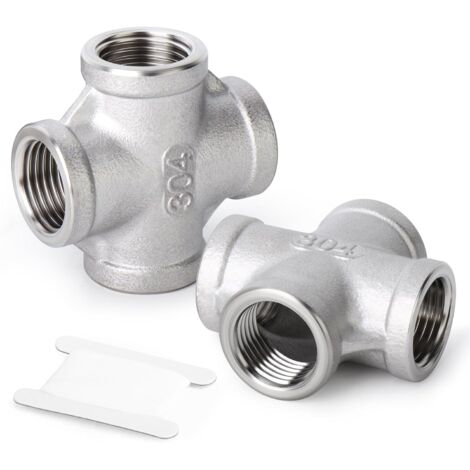 2 Pcs Coupleur en acier inoxydable 304 3/4" femelle à 4 voies, raccords de tuyauterie femelles - 3/4"BSP (1/5)