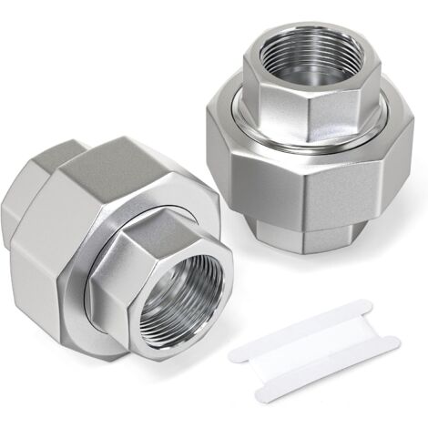 2 pièces 1/2" BSP en acier inoxydable 304 Raccords femelles et mâles, raccords union, adaptateurs filetés pour eau/huile/gaz - 1" F(2 PCS) (1/5)
