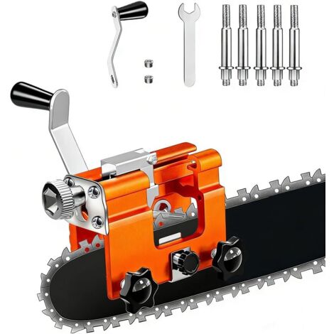 Affuteur Chaine Tronçonneuse, Affûteuse de Chaîne Tronçonneuse Portable à Manivelle avec 5 Tête Meulage, Outil dAffûtage pour Bûcheron et Jardinier - (1/5)