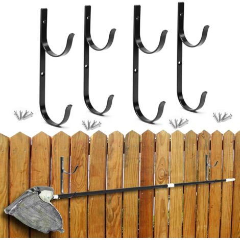 Crochet de suspension pour barres piscine – à brosse filet extérieure et intérieure Barres télescopiques, brise-feuilles, raclette, épuisette, brosses, cintre 4 Paquets Couleur Noire - (1/5)