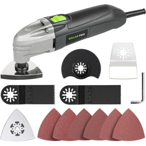 Outil oscillant 180W, 22000 OPM, angle d'oscillation de 3 degrés, lames scie, 1 plateau ponçage semi-circulaire, 6 feuilles papier abrasif pour le et meulage - (1/5)