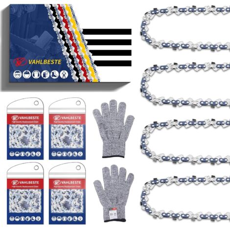Lot de 4 Chaîne Tronçonneuse 3/8"LP 46 maillons 1,1 mm, Chaine Tronconneuse pour Guide 30 cm, Avec Boucle & Gants, Compatibles avec ES2A,UC3041A,DUC302,DUC303, PS2, AS3630 - 30cm 46TG 1,1mm (1/5)