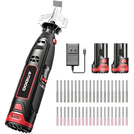 Kit d'affûtage électrique pour tronçonneuses, 2 batteries + chargeur. Outil à grande vitesse avec 20 têtes céramique & meules diamantées, adapté toutes les chaînes. - (1/5)