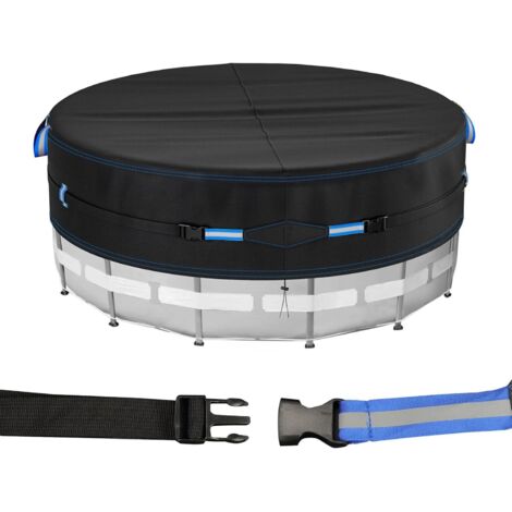 Bâche Ronde 365 cm pour Piscine, Bache Hivernage Piscine Hors Sol, Couverture de d'hiver, Protection avec Lanières Ajustables et Bande Auto-agrippante, Anti-UV Noir - (1/5)