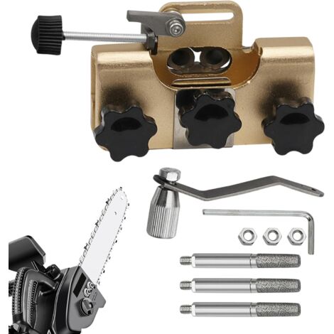 Aiguiseur de tronçonneuse, outil d'affûtage tronçonneuse Kit gabarit pour affûter la avec 3 pointes, aiguiseur chaîne manivelle tronçonneuses et scies électriques Or - (1/5)
