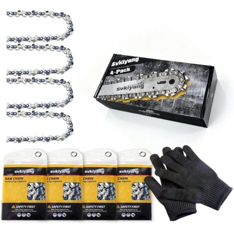 4 pièces chaînes de tronçonneuse pour guide 25 cm 3/8" LP 1,1 mm 40 TG, avec gants protection et sac rangement inclus, compatible Einhell GE-LC 18/25 Li, Makita - (1/5)