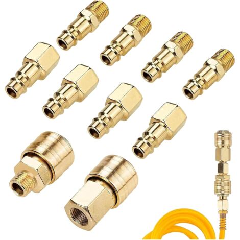 Lot de 10 raccords à air comprimé 1/4" BSP - Raccord rapide Pour tuyau compresseur d'air (1/5)