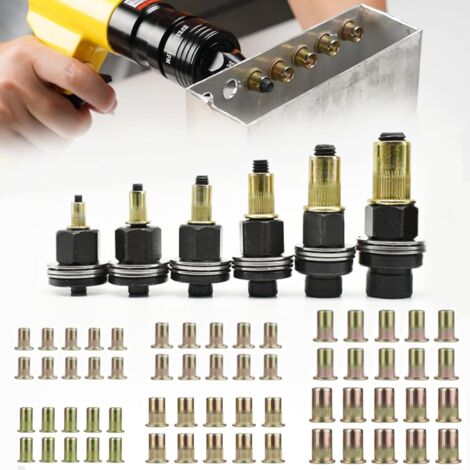 6 Pièce Pinces à Riveter Filetées, Ensemble D'Écrous Riveter, Contient 60 Écrous de Tailles M3/M4/M5/M6/M8/M10, Adaptés Aux Applications Automobiles, Électriques, d'Ameublement Et Décoration - (1/5)