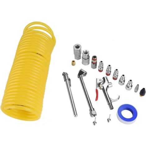 Accessoires de Compresseur d'air, Raccords Tuyaux Ensemble Pistolets Soufflage Pneumatique, 20 Pièces, Kit Outils - (1/5)