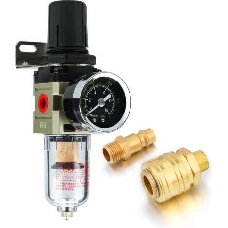 Séparateur d'eau réducteur de pression pour compresseur d'air comprimé, filtre 1/4" avec raccord rapide - (1/5)