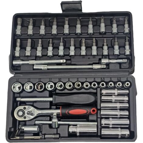Ensemble De 53 Pièces Douilles 1/4 Pouce, Clé À Cliquet, Embouts Tournevis, Clés Combinées, Kit D'outils Réparation Voiture - (1/5)