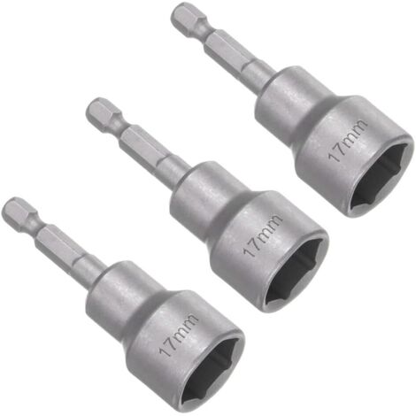 Lot de 3 douilles hexagonales aimantées 17 mm, tige hexagonale, jeu d'embouts douille, adaptateur magnétiques pour visseuse sans fil et visseuse, longueur 65 - 17mm (1/5)