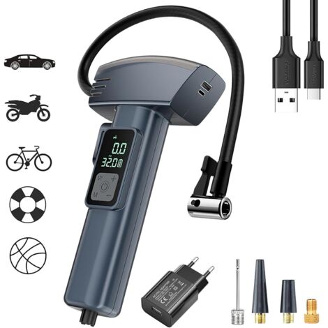 Compresseur à Air Portatif 150 PSI Sans Fil,Gonfleur Pneus Voiture Rechargeable,MINI Pompe Vélo Electrique,Brise Vitre et Coupe-Ceinture,Batterie Externe,Écran LCD,Arrêt Automatique - (1/5)