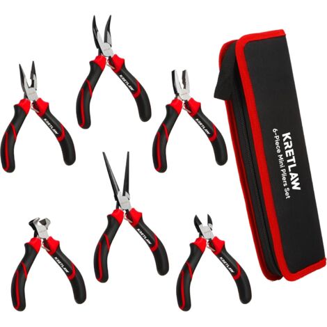 Lot de 6 mini pinces Linesman, nez long, pince à bec, bec courbe, coupe-fil et coupante, pour réparations électroniques, sac avec -