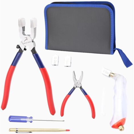 5 PCS Pince de course en verre Breaker Grozer Pinces Set à clé robuste avec scribe or Ensemble coupe-verre Gants résistants aux coupures Étui rangement PU bord bleu - (1/5)