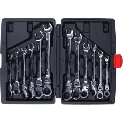 12Pcs Clé À Cliquet Ensemble Outil En Acier Flexible Tête Combinaison 72 Dents pour Garage De Voiture - (1/5)