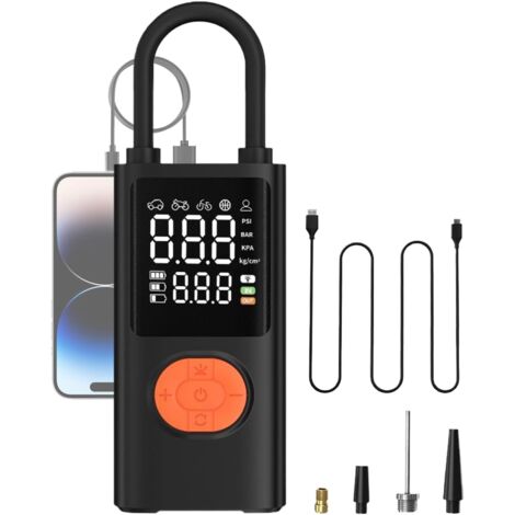 Compresseur d'air portatif, compresseur de voiture - rechargeable avec manomètre numérique pour moto, camion, ballons, réparation sport, voyage, camping nuit (1/5)