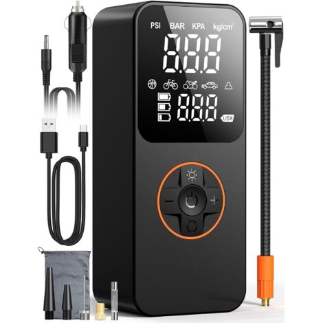Gonfleur Pneus Voiture Électrique Sans Fil Mini Compresseur à Air Portatif 150 PSI avec Arrêt Auto & LED, Inflation Rapide, Batterie 6000mAh, Charge USB-C, pour Voiture/Moto/Vélo/Ballon, Noir - (1/5)
