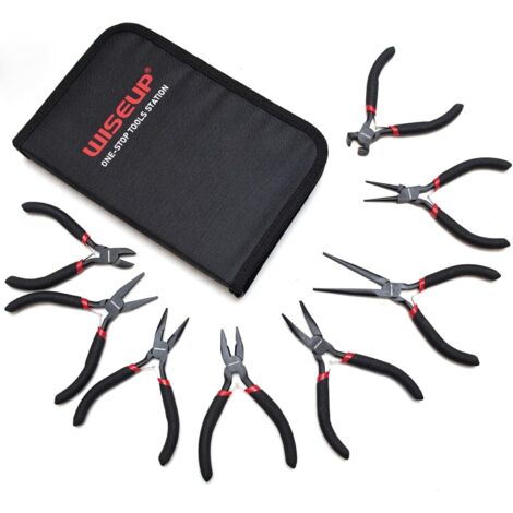 Ensemble de 8 mini pinces, aiguille, ronde, plate, longue, à nez coudé, diagonale, coupante en bout et pince ligne pour l'artisanat, l'électronique la création bijoux, avec pochette (1/5)