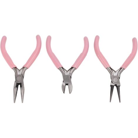 Pinces à Bijoux Poignée de Bricolage Accessoires en Acier au Carbone Outils Ensemble Rond Diagonal 3 Pièces Rose - (1/5)