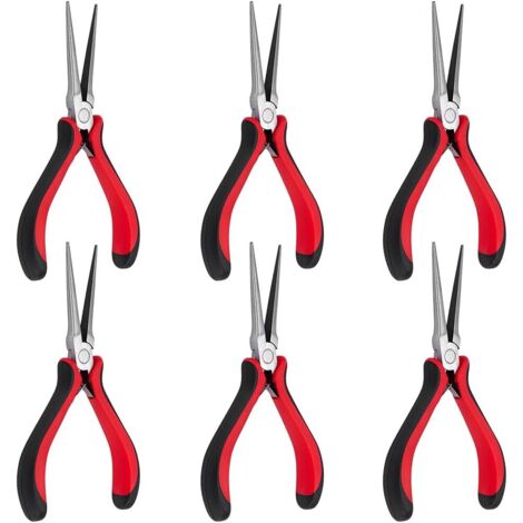 6 Pcs Pinces À Bec Long Rouge 14.7cm Mini De Précision Pour Fabrication Bijoux En Acier Au Carbone Pince Becs Grand Longue Portée Avec Ressort Réparation -