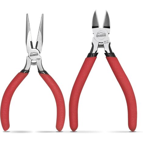 Set de 2 Pinces, Pince à Bec Long 13 cm & Pinces Coupe-Fil, Mini Ressort et Ciseaux Coupe Ras pour Artisanat, Cintrage, Découpe Fil, Attaches Câbles, Électronique 5"needle Nose Pliers Wire Cutters - (1/5)