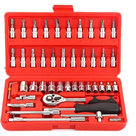 Jeu de 46 clés à cliquet douille 1/4 pouce, outils clé douille, ensemble d'outils réparation automobile adapté au vélo, la voiture, voiture électrique, l'entretien des véhicules - (1/5)