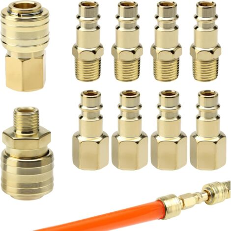 10 Pcs Or Raccords de compresseur, 1/4 BSP Raccord Rapide Pneumatique Européen d'Air Comprimé connecteur Homme Femme pour raccords flexibles compresseurs - (1/5)