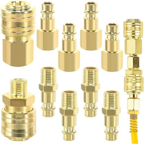 Lot de 10 raccords à air comprimé 1/4" BSP - Raccord rapide Pour tuyaux, tuyaux et compresseurs (1/5)
