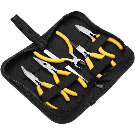 5 pcs Bijoutiers Pinces Ensemble Professionnel Bijoux Outils Kit Rond Nez pour DIY Fabrication de Réparation avec Pochette Transport Facile - (1/5)